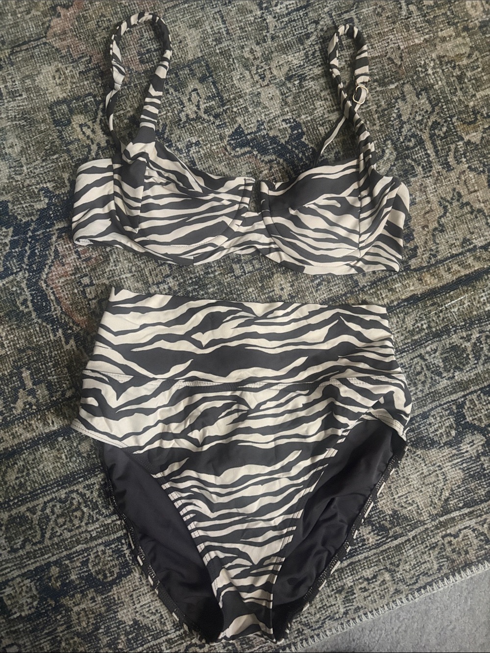Sunsets Zebra Print High-Waist Bikini Set - Black & White size M
